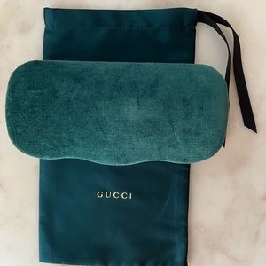 Green Suede Gucci Glasses Case with Drawstring Dust Bag - New